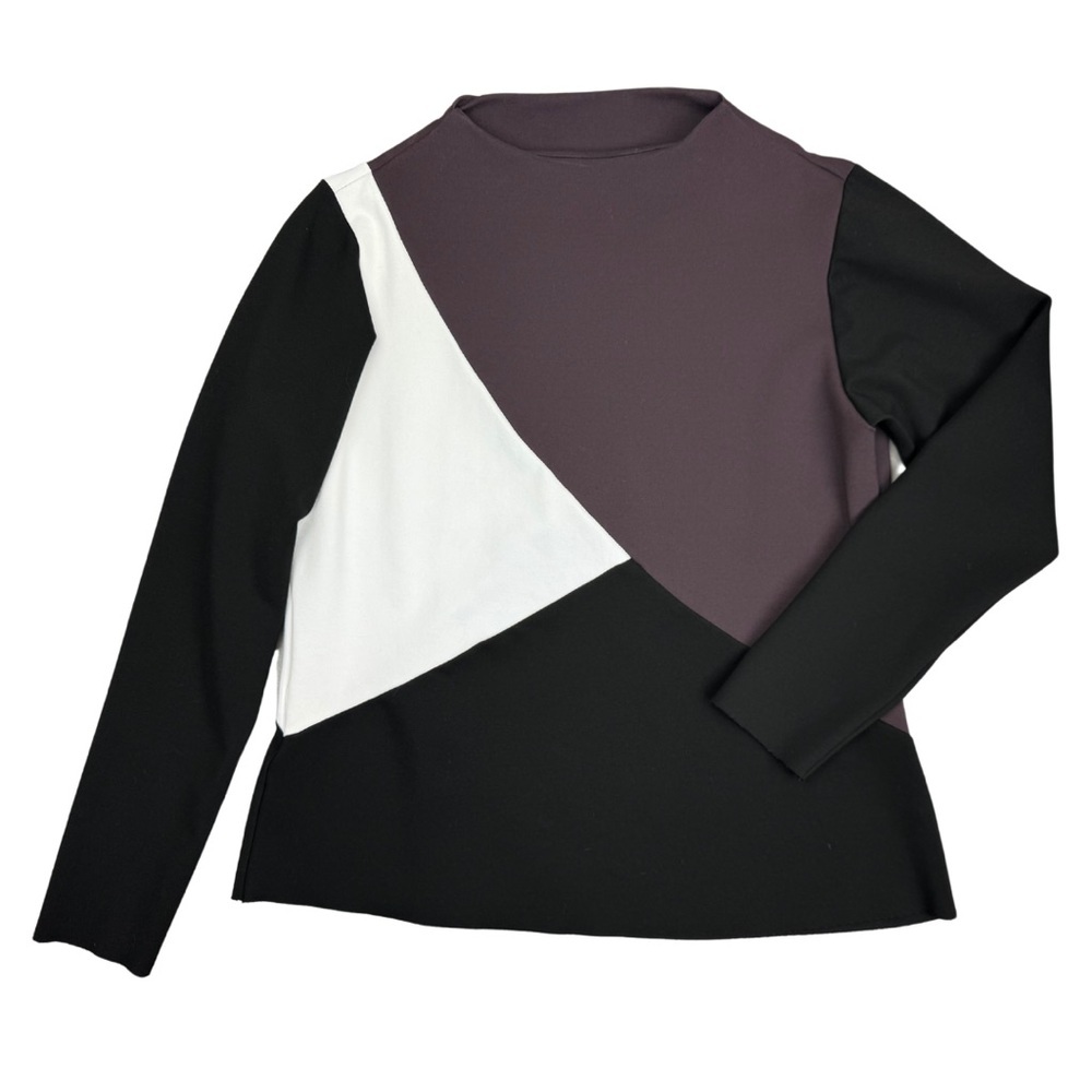Planet By Lauren G Medium Scuba Tri-Color Top‎ Geometric Long Sleeve Mock Neck